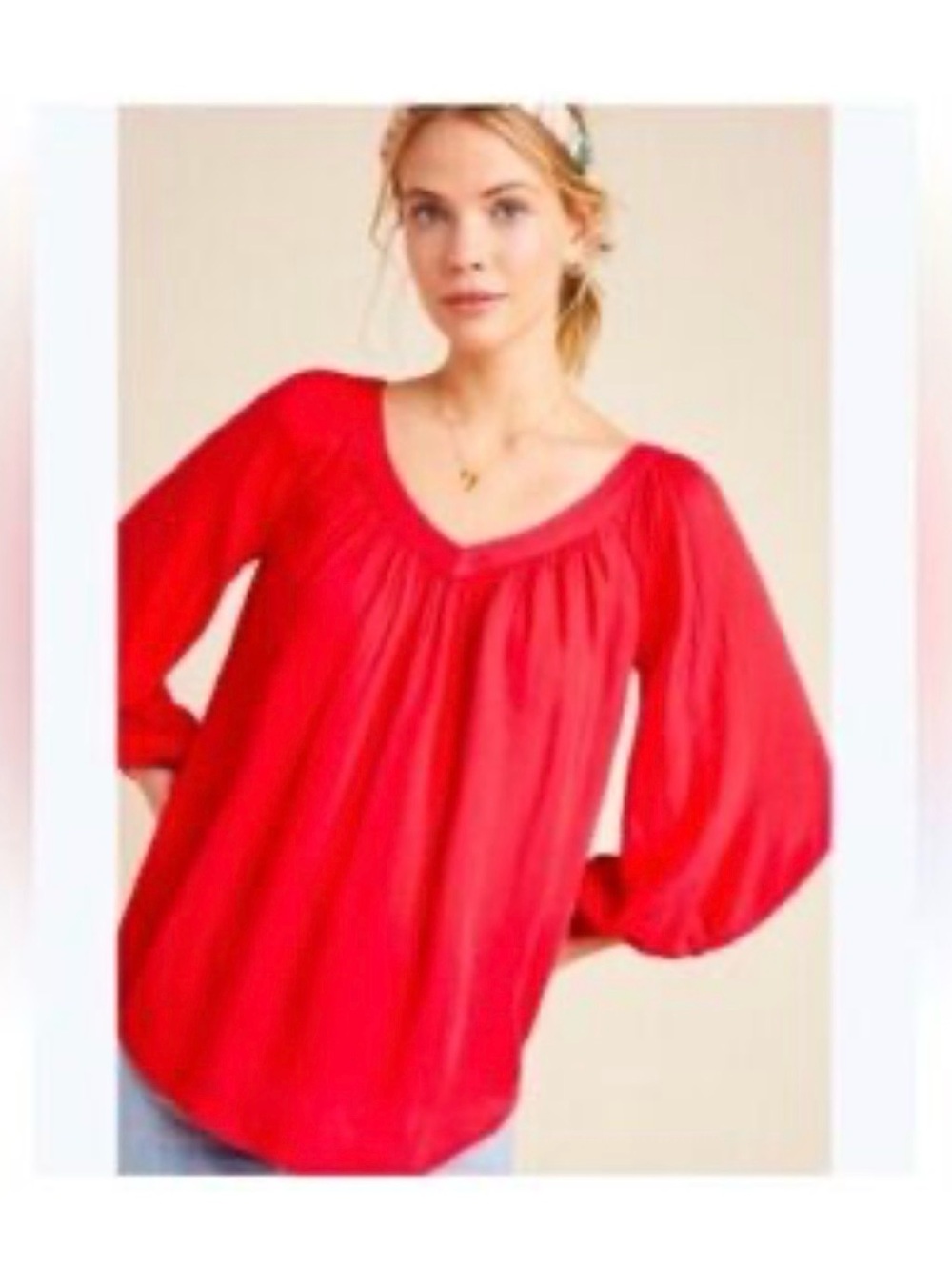 Anthropologie Maeve Red V-Neck Peasant Top